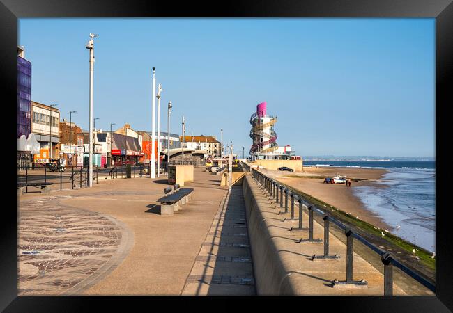 Redcar Seafront leading to Redcar Beacon Framed Print by Tim Hill
