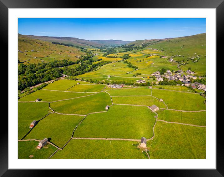 Aerial Yorkshire Dales Countryside: Gunnerside Framed Mounted Print by Tim Hill