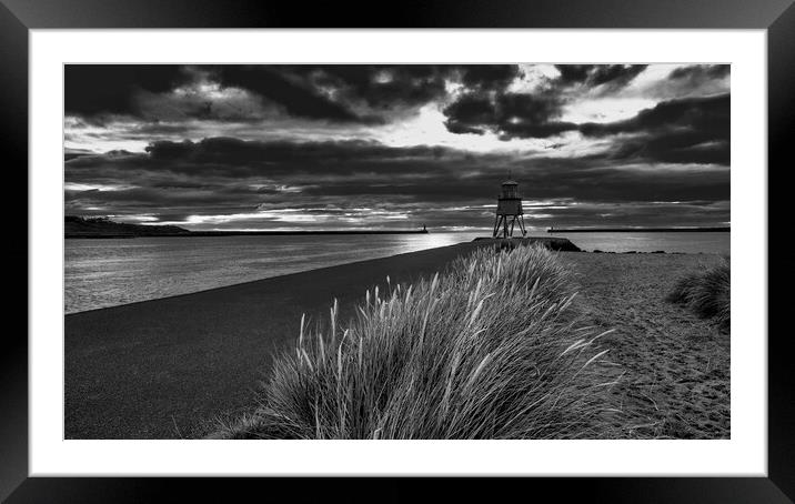 Herd Groyne Black and White Framed Mounted Print by Tim Hill