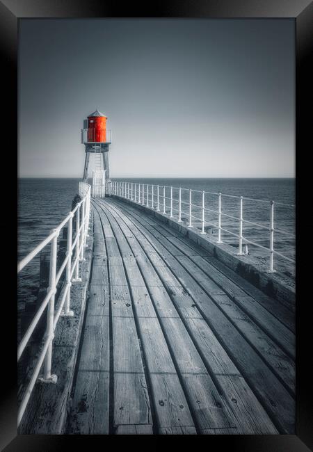 Whitby East Pier: Fade to Red Framed Print by Tim Hill