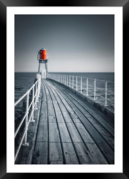 Whitby East Pier: Fade to Red Framed Mounted Print by Tim Hill