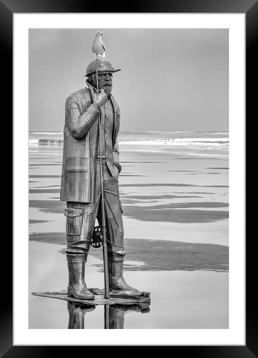Filey Fisherman Sculpture Art Framed Mounted Print by Tim Hill