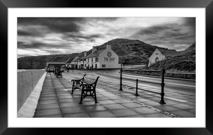 Saltburn Black and White: The Ship Pub Framed Mounted Print by Tim Hill