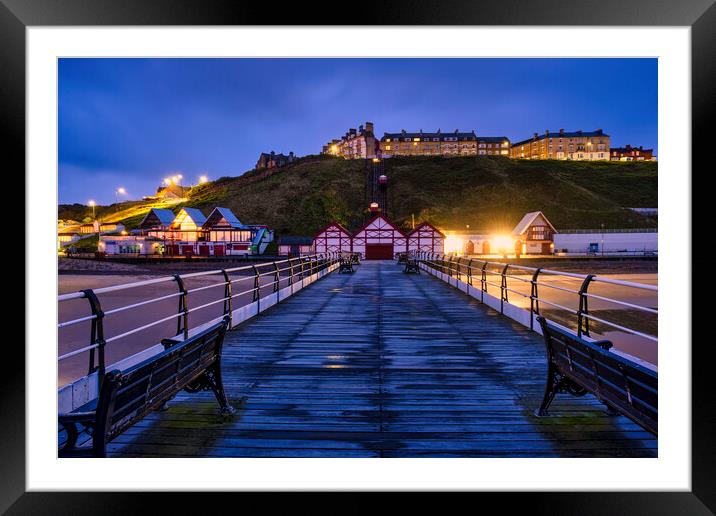 Saltburn by the Sea at Blue Hour Framed Mounted Print by Tim Hill