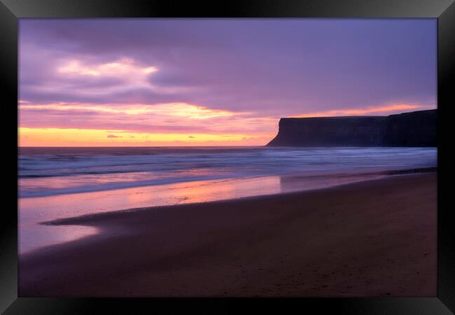 Hunt cliff Sunrise Seascape: Saltburn by the Sea Framed Print by Tim Hill