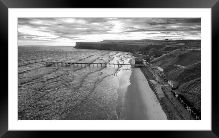 Saltburn Black and White: Hunt Cliff Framed Mounted Print by Tim Hill