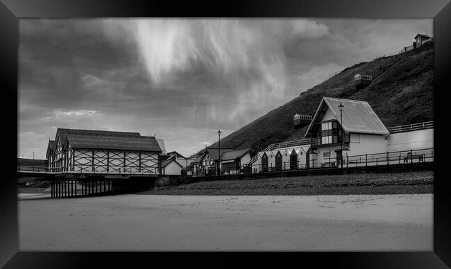 Saltburn Black and White: Sunrise and showers Framed Print by Tim Hill