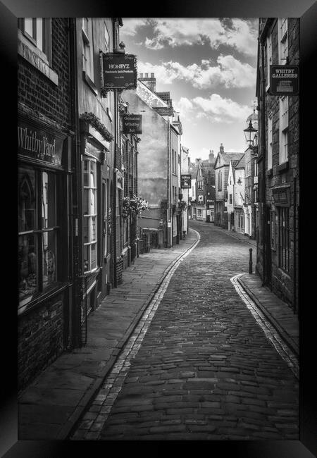 Whitby Shambles Black and White Framed Print by Tim Hill