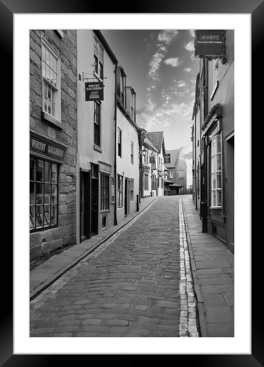 Whitby Shambles Black and White Framed Mounted Print by Tim Hill