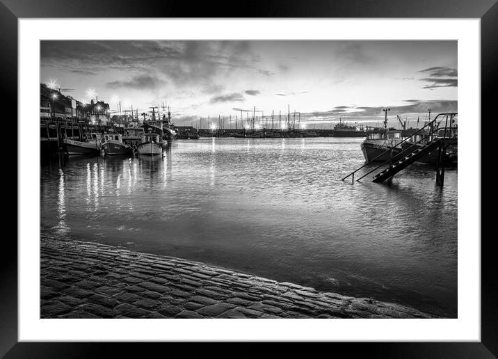 Scarborough Harbour Black and White Framed Mounted Print by Tim Hill