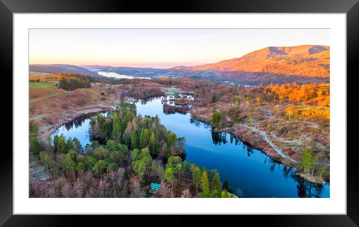 Tarn Hows to Coniston Water: Golden hour Framed Mounted Print by Tim Hill