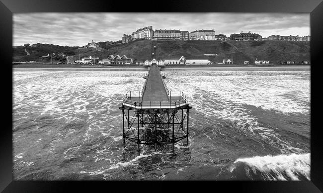 Saltburn Pier Black and White: North Sea Waves Framed Print by Tim Hill