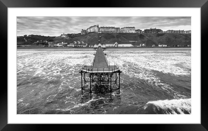 Saltburn Pier Black and White: North Sea Waves Framed Mounted Print by Tim Hill