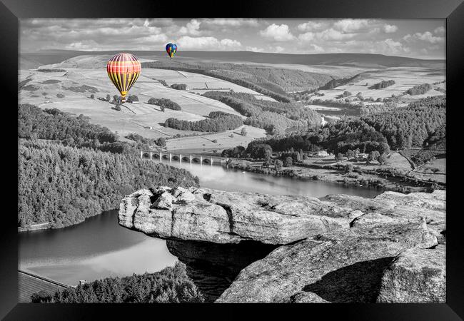 Hot Air Balloons over Ladybower from Bamford Edge Framed Print by Tim Hill