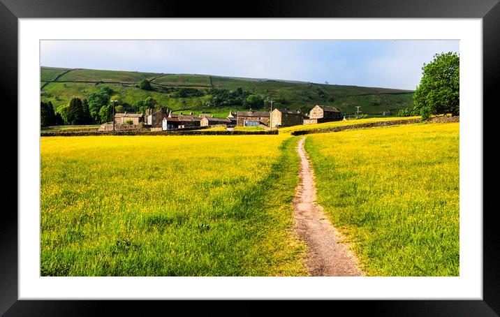 Muker Village from Buttercup Meadows Framed Mounted Print by Tim Hill