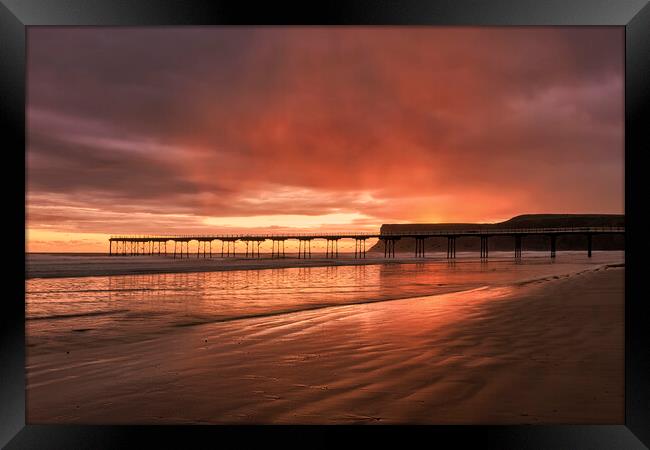  Moody Rainy Sunrise ~ Saltburn by the Sea Framed Print by Tim Hill