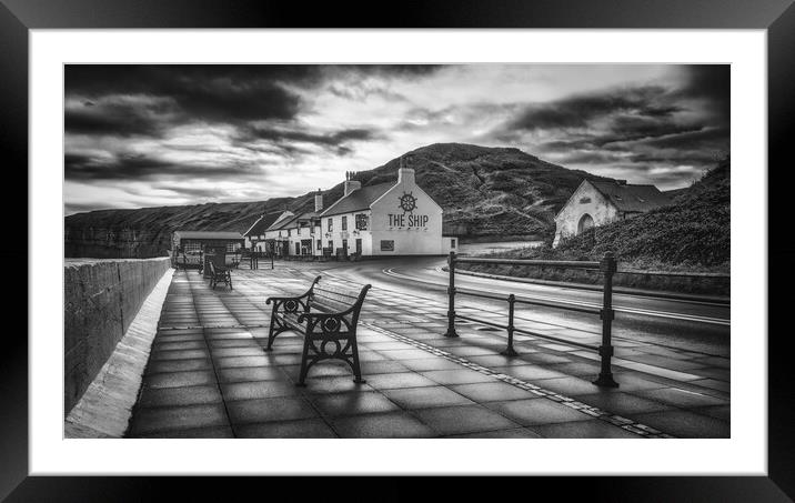  Moody Saltburn Black and White ~ The Ship Pub Framed Mounted Print by Tim Hill