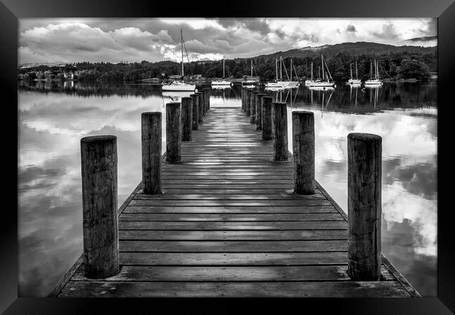 Ambleside Boat Jetty Black and White Framed Print by Tim Hill