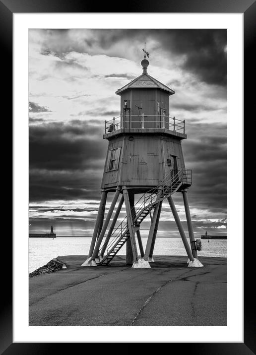 Herd Groyne Black and White Framed Mounted Print by Tim Hill