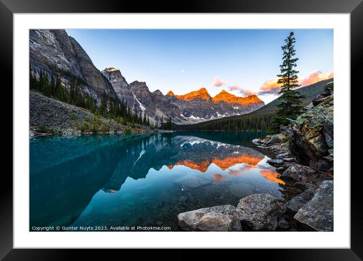 Moraine lake at golden hour. Framed Mounted Print by Gunter Nuyts