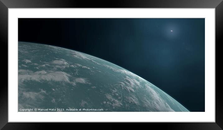 Blue atmosphere in hypothetical exoplanet Kepler 22b Framed Mounted Print by Manuel Mata