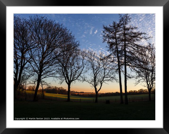 Winter sunset over fields Framed Mounted Print by Martin fenton