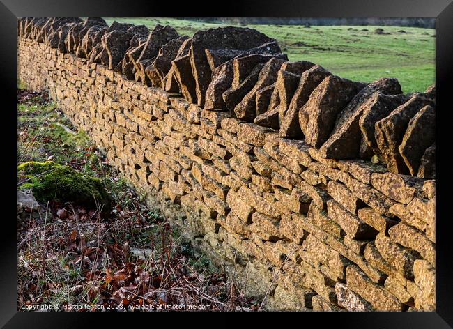 Cotswolds drystone wall Framed Print by Martin fenton