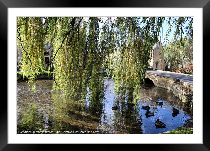 Willow trees in Bourton on the water Framed Mounted Print by Martin fenton