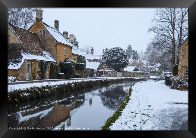 Lower Slaughter winter reflections Framed Print by Martin fenton