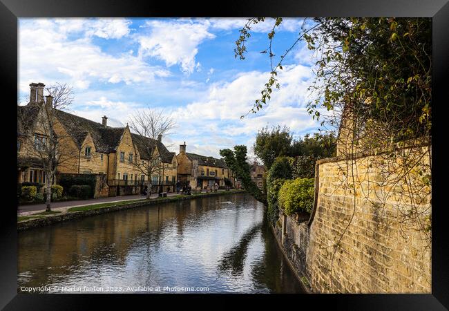 Bourton on the water river reflections Framed Print by Martin fenton