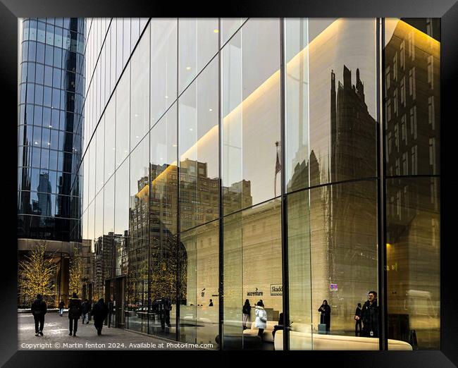 New York City window reflections Framed Print by Martin fenton