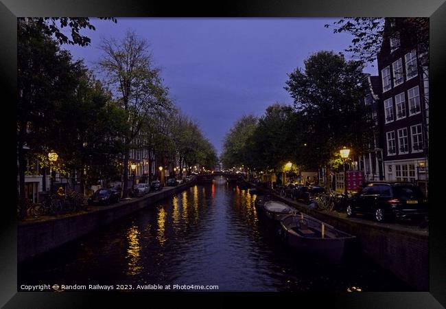 Amsterdam canal at night Framed Print by Random Railways
