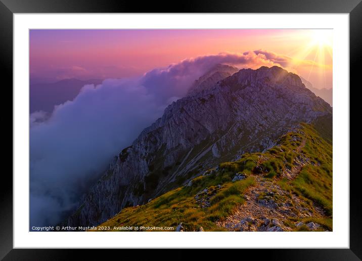 Breathtaking view of the sun rising over Piatra Craiului mountai Framed Mounted Print by Arthur Mustafa