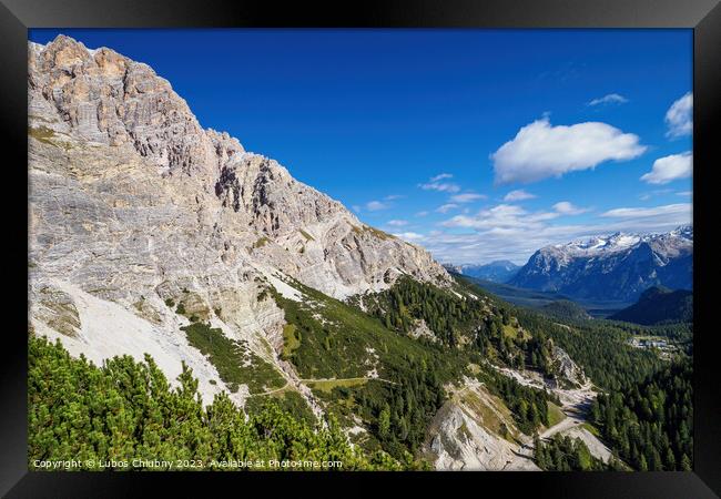 Panoramic view of the famous peaks of the Dolomites, Belluno Province, Dolomiti Alps, Italy Framed Print by Lubos Chlubny