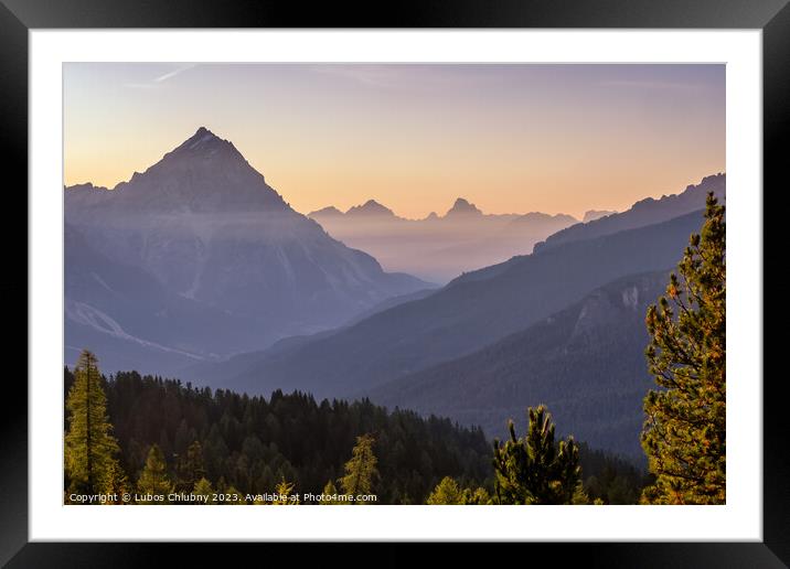 Sunrise over alpine peaks and The Tofane Group in the Dolomites, Italy, Europe Framed Mounted Print by Lubos Chlubny