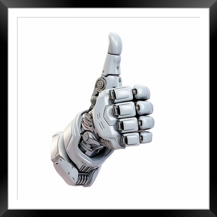 A robot hand giving thumbs up isolated on white background - Generative AI Framed Mounted Print by Lubos Chlubny