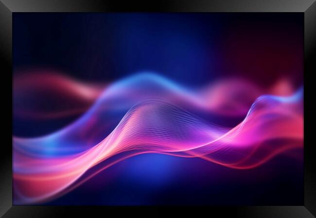 Abstract futuristic background with pink blue glowing neon moving wave lines. Generative AI Framed Print by Lubos Chlubny