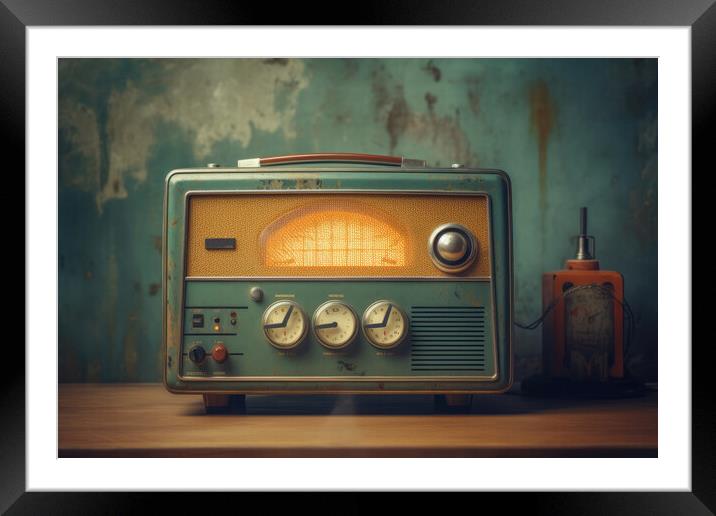 Vintage radio against the wall. Digital art Framed Mounted Print by Lubos Chlubny