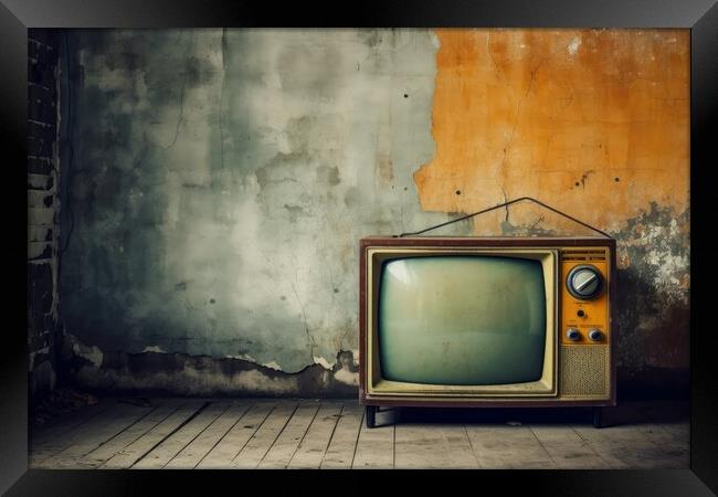 Vintage TV against the wall. Retro style. Generative AI Framed Print by Lubos Chlubny