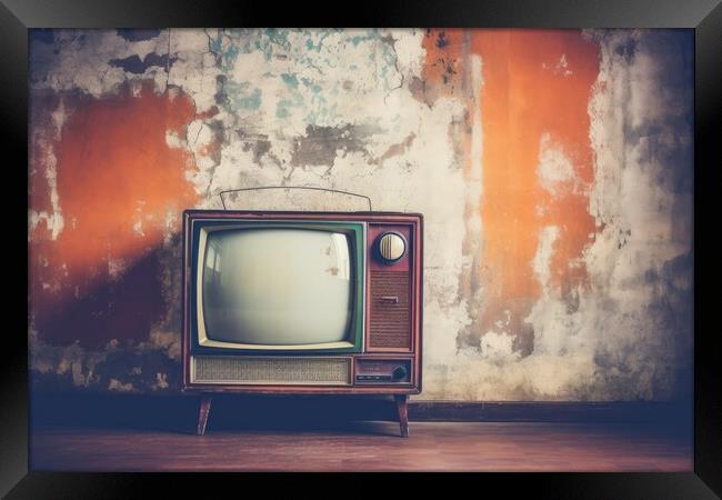 Vintage TV against the wall. Retro style. Generative AI Framed Print by Lubos Chlubny