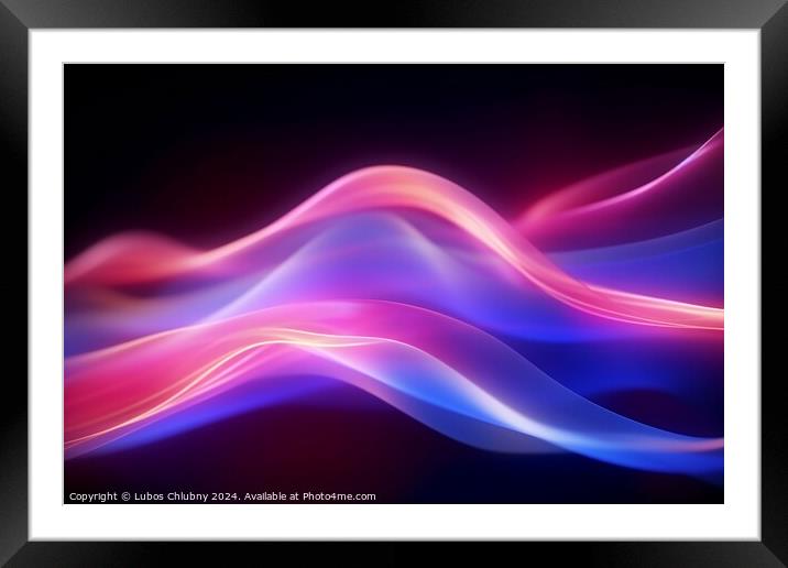 Abstract futuristic background with pink blue glowing neon moving wave lines. Digital art Framed Mounted Print by Lubos Chlubny