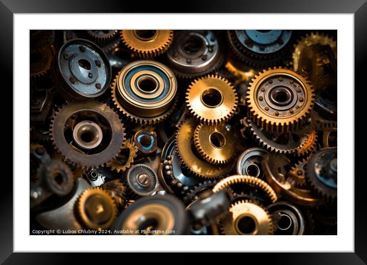 Gear metal wheels, industrial background. Generative AI Framed Mounted Print by Lubos Chlubny