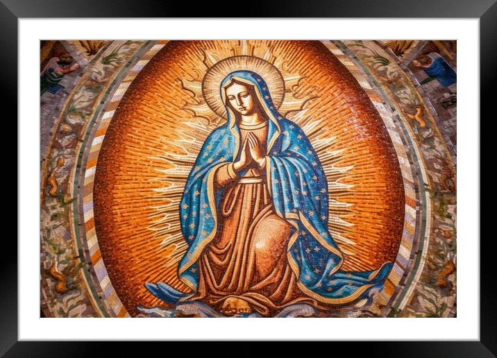 Mosaic of Our Lady of Guadalupe. Generative AI Framed Mounted Print by Lubos Chlubny