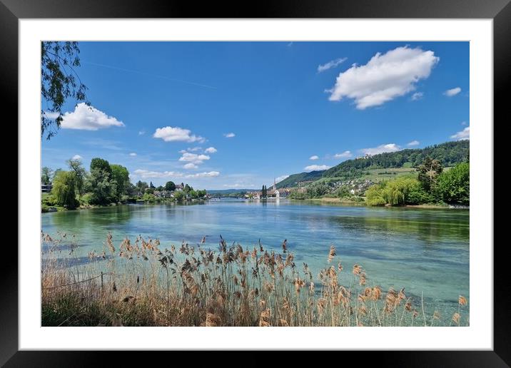 Scenic view of the Rhine River in Stein Am Rhein, Schaffhausen, Switzerland Framed Mounted Print by Irena Chlubna