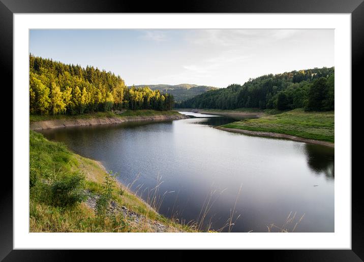 A body of water surrounded by trees in the Czech R Framed Mounted Print by Irena Chlubna