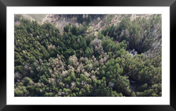 Lake surrounded by trees. Beautiful landscape in aerial drone shot. Framed Mounted Print by Irena Chlubna