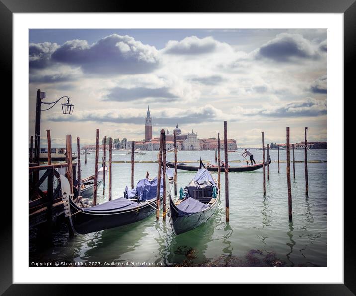 Serene Venice: Gondolas by Saint Mark's Square Framed Mounted Print by Steven King
