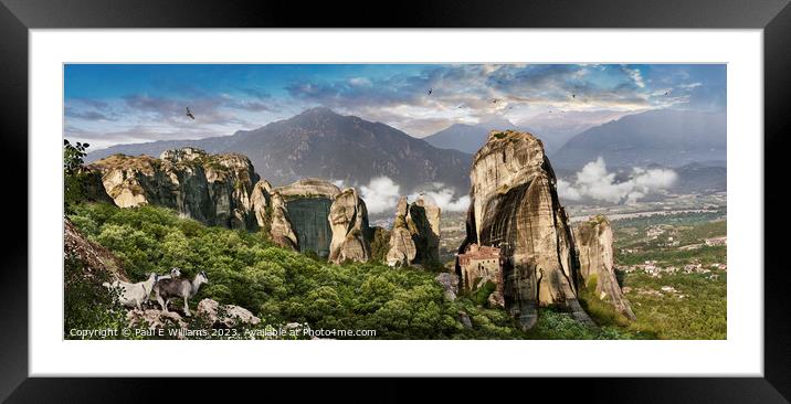 The Beautiful  Meteora Monastery  of Roussanou in the Meteoras Framed Mounted Print by Paul E Williams