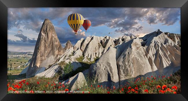 Hot Air Balloons Over the Spectacular Rock Formations of Cappado Framed Print by Paul E Williams