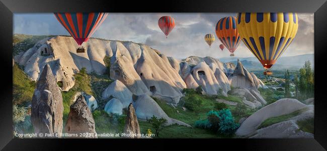Hot Air Balloons Over Spectacular Rock Formations Cappadocia Framed Print by Paul E Williams